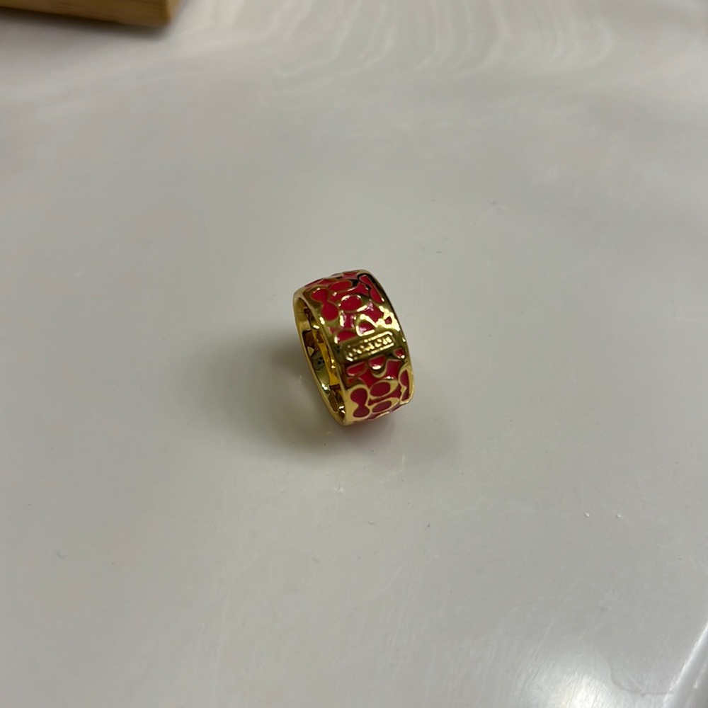Authentic LIKE NEW Gold and Red/Coral Coach Ring